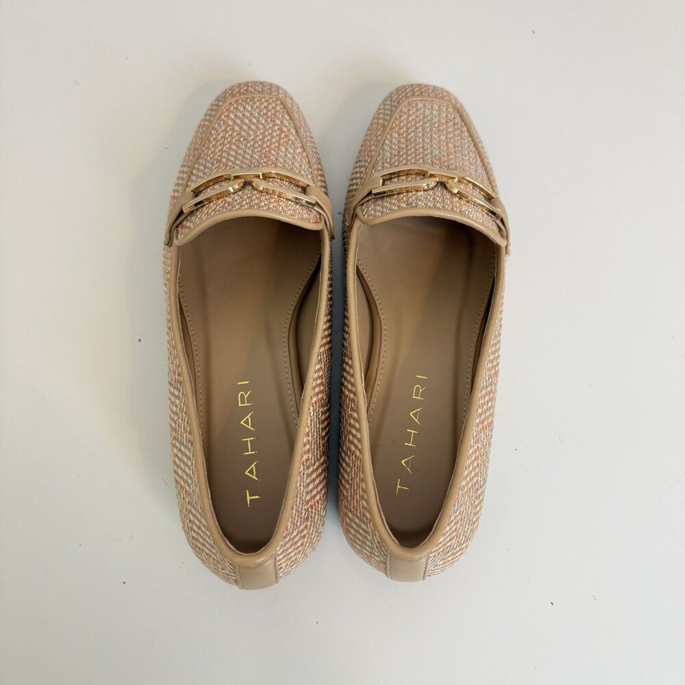 Tahari Woven Loafers Gold Horsebit Slip On Flats Beige Multi Women's Size 10 - Picture 12 of 13
